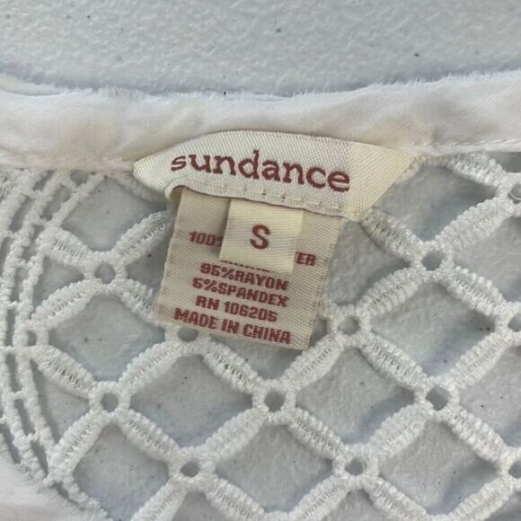 Sundance Shadow Dance Crochet‎ Top Ivory Lace Sheer Short Sleeve Tunic Sweater S - Picture 11 of 11